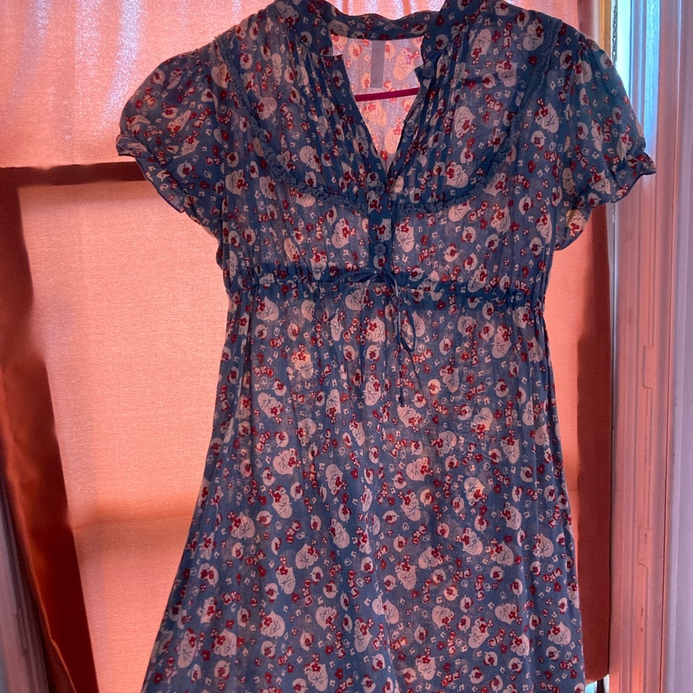 Flower printed light blue dress button up